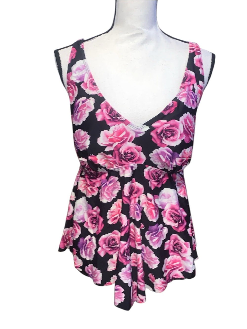 Torrid Floral V-Neck Sleeveless Peplum Swimsuit Tankini Top Criss Cross Back - Picture 1 of 5